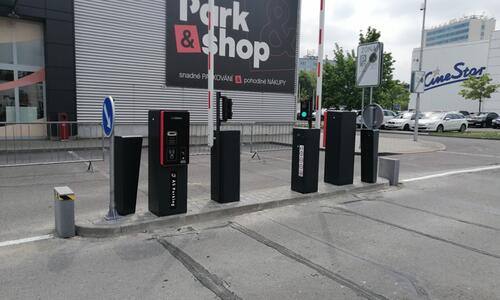 Automatic barriers for entering the parking lot of the Park&shop shopping area