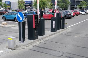 Automatic barriers for entering the parking lot of the Park&shop shopping area